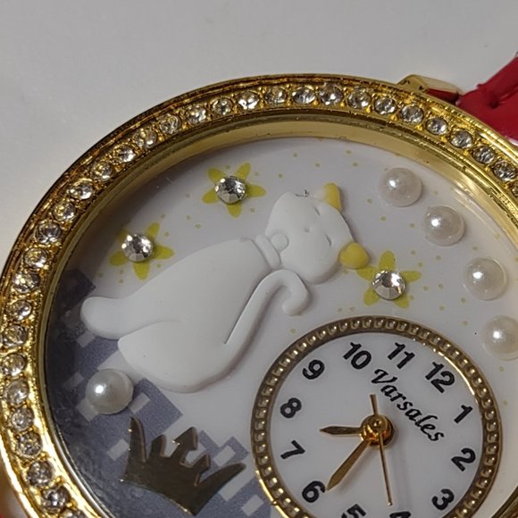 Cat And Crown Analog Watch With Red Band - Picture 3 of 16